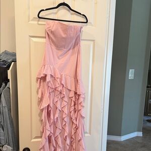 Elegant Pink Strapless Ruffle Dress